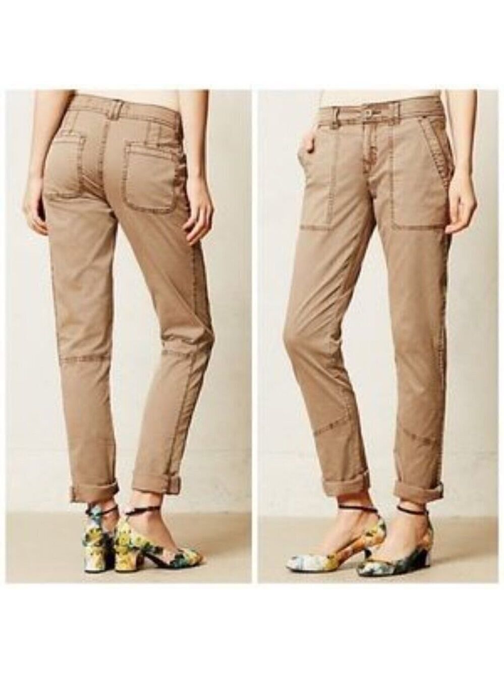 Anthropologie Hei Hei Darby Roll Ups Kahki Straight Leg Utility Chino Pants 25